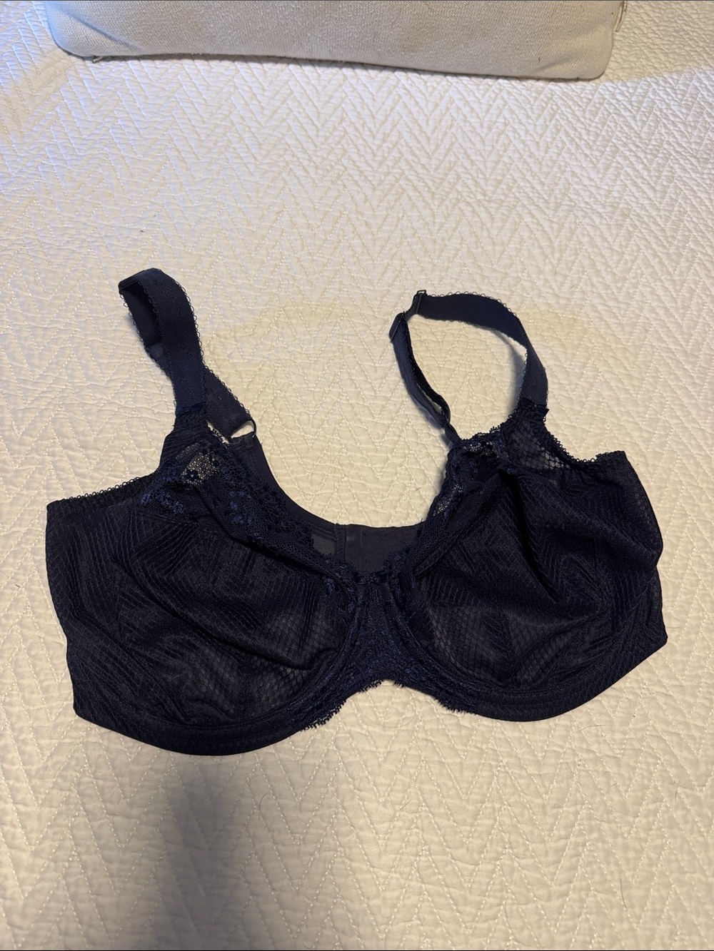 Elomi Charley Navy Full-Coverage Mesh Support Bra with Lace Trim - 36J
